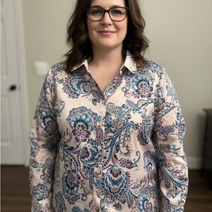 Chico's Paisley Button Down Shirt - Blue and Cream